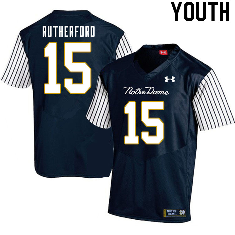 Youth NCAA Notre Dame Fighting Irish #15 Isaiah Rutherford Stitched College Under Armour Authentic Navy Alternate Football Jersey OG10J77SH